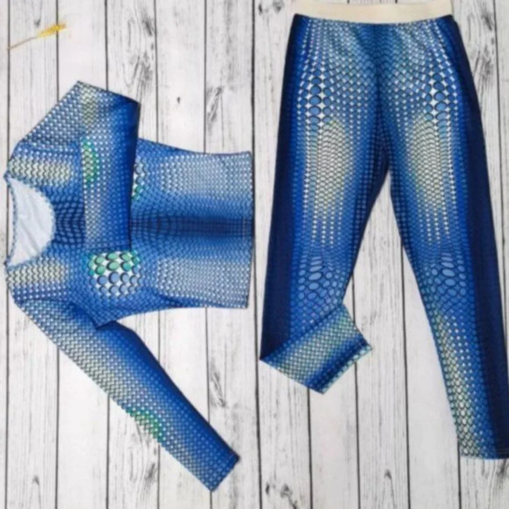 Stasia Skewed: Blue Dotted Illusion Bodycon Crop Top & Pant Set - Picture 11 of 15